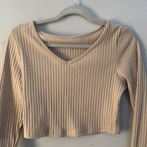 v neck tan long sleeve top !! barley worn